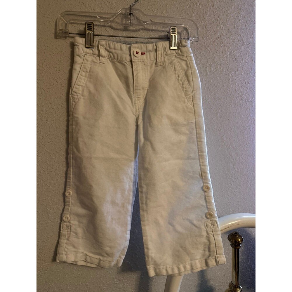 Janie and Jack Toddler Linen Pants 2T White Beach Resort Easter Outfit Roll Tab